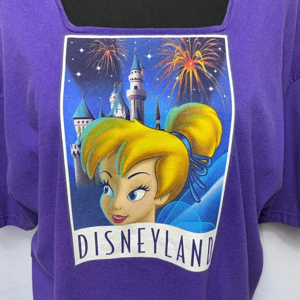 Disneyland Resort Vintage 90's Tinker Bell Square Neck Purple T-shirt Size L - Picture 2 of 6